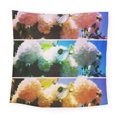 Bright Snowball Branch Collage (iii) Square Tapestry (large) by okhismakingart