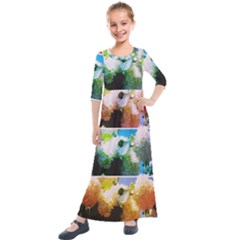 Bright Snowball Branch Collage (iii) Kids  Quarter Sleeve Maxi Dress by okhismakingart