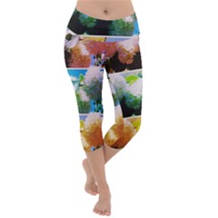 Bright Snowball Branch Collage (iii) Lightweight Velour Capri Yoga Leggings by okhismakingart