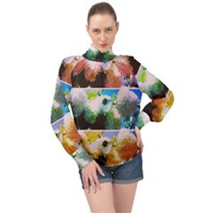 Bright Snowball Branch Collage (iii) High Neck Long Sleeve Chiffon Top