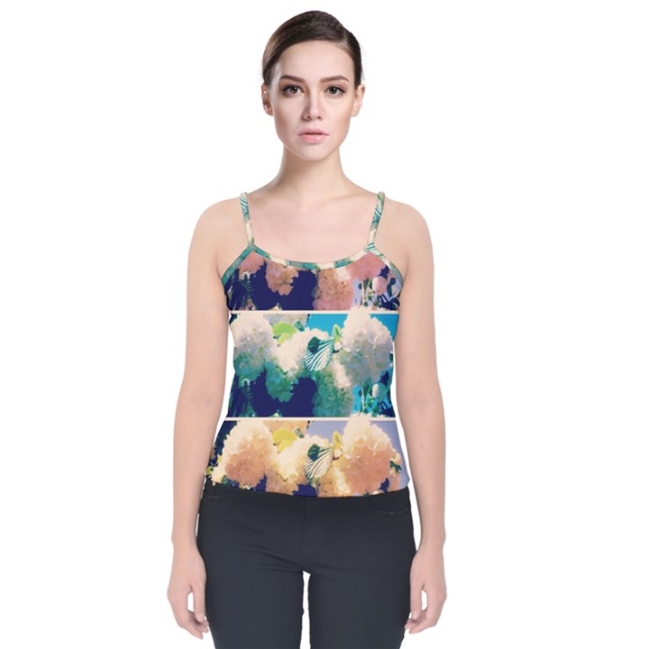 Washed Out Snowball Branch Collage (IV) Velvet Spaghetti Strap Top