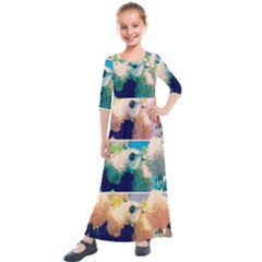 Washed Out Snowball Branch Collage (iv) Kids  Quarter Sleeve Maxi Dress by okhismakingart