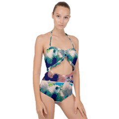 Washed Out Snowball Branch Collage (iv) Scallop Top Cut Out Swimsuit by okhismakingart