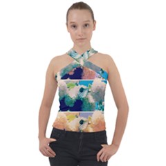 Washed Out Snowball Branch Collage (iv) Cross Neck Velour Top by okhismakingart