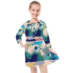 Washed Out Snowball Branch Collage (iv) Kids  Quarter Sleeve Shirt Dress by okhismakingart