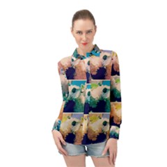 Washed Out Snowball Branch Collage (iv) Long Sleeve Chiffon Shirt