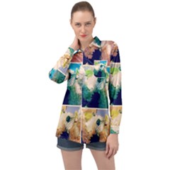 Washed Out Snowball Branch Collage (iv) Long Sleeve Satin Shirt