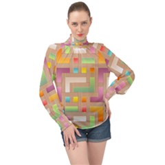 Abstract Background Colorful High Neck Long Sleeve Chiffon Top