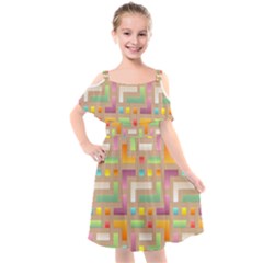 Abstract Background Colorful Kids  Cut Out Shoulders Chiffon Dress