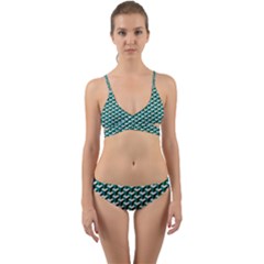 Pattern Green Blue Grey Hues Wrap Around Bikini Set by Pakrebo