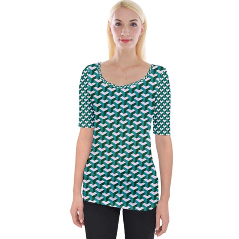 Pattern Green Blue Grey Hues Wide Neckline Tee by Pakrebo