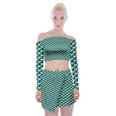 Pattern Green Blue Grey Hues Off Shoulder Top With Mini Skirt Set by Pakrebo