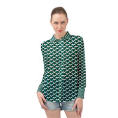 Pattern Green Blue Grey Hues Long Sleeve Chiffon Shirt