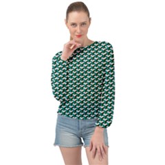 Pattern Green Blue Grey Hues Banded Bottom Chiffon Top by Pakrebo