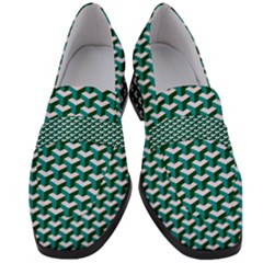 Pattern Green Blue Grey Hues Women s Chunky Heel Loafers by Pakrebo