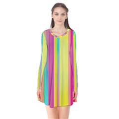 Background Colorful Abstract Long Sleeve V-neck Flare Dress by Pakrebo