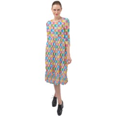 Seamless Pattern Background Abstract Ruffle End Midi Chiffon Dress