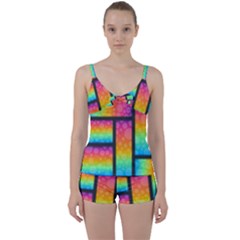 Background Colorful Abstract Tie Front Two Piece Tankini by Pakrebo