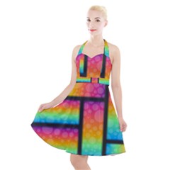 Background Colorful Abstract Halter Party Swing Dress 