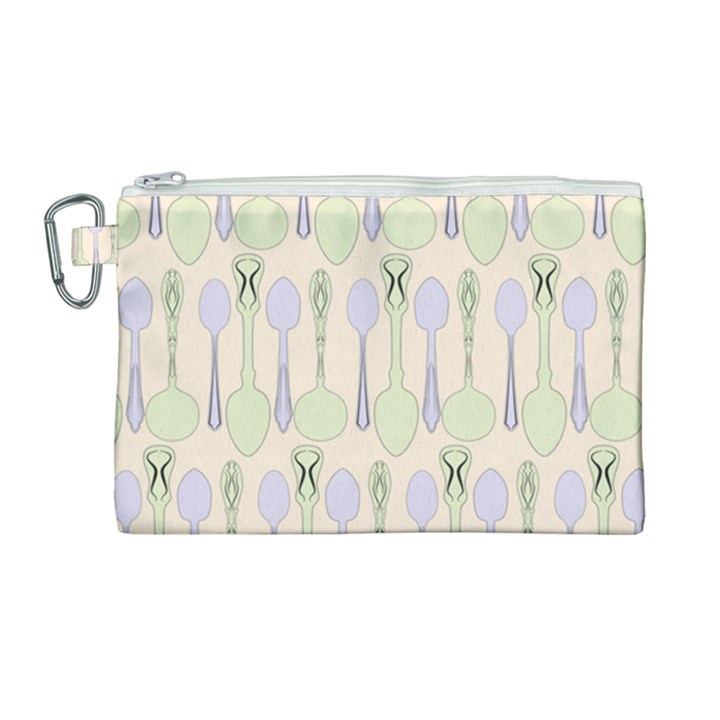 Spoon Pattern Illustrator Green Canvas Cosmetic Bag (Large)