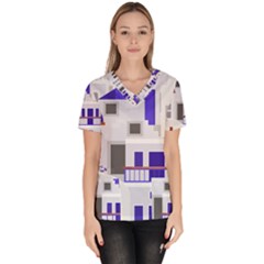 Background Santorini Greece Women s V-neck Scrub Top by Pakrebo