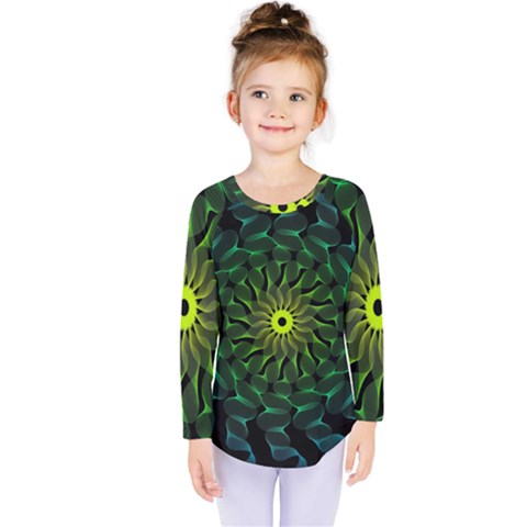 Abstract Ribbon Green Blue Hues Kids  Long Sleeve Tee by Pakrebo