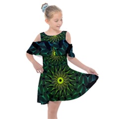 Abstract Ribbon Green Blue Hues Kids  Shoulder Cutout Chiffon Dress