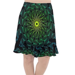 Abstract Ribbon Green Blue Hues Fishtail Chiffon Skirt