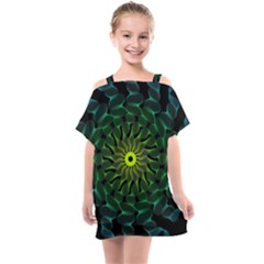 Abstract Ribbon Green Blue Hues Kids  One Piece Chiffon Dress