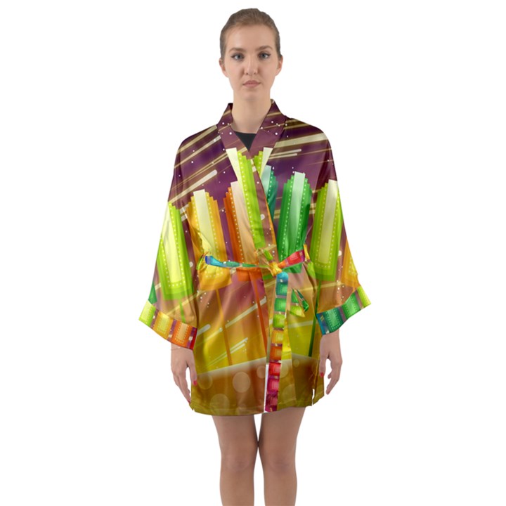 Abstract Landscape Background Long Sleeve Kimono Robe