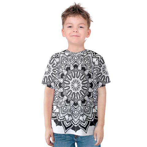 Mandala Spiritual Texture Kids  Cotton Tee by Pakrebo