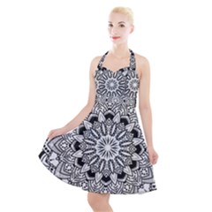 Mandala Spiritual Texture Halter Party Swing Dress 