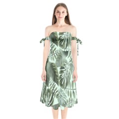 Medellin Leaves Tropical Jungle Shoulder Tie Bardot Midi Dress by Pakrebo