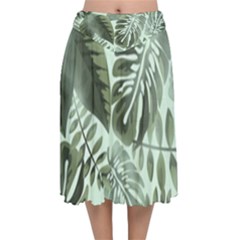 Medellin Leaves Tropical Jungle Velvet Flared Midi Skirt by Pakrebo