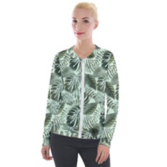 Medellin Leaves Tropical Jungle Velour Zip Up Jacket by Pakrebo