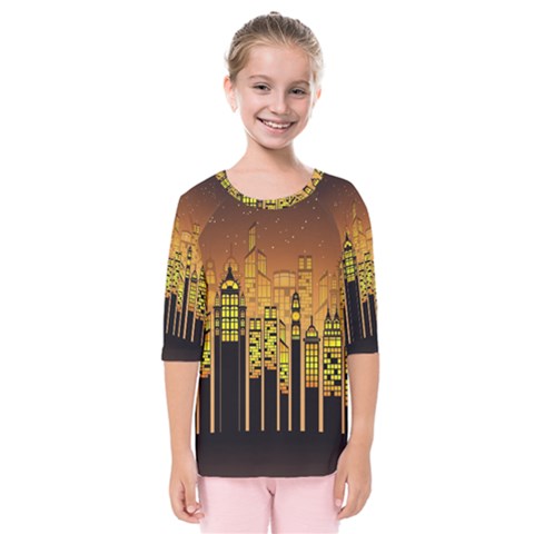 Buildings Skyscrapers City Kids  Quarter Sleeve Raglan Tee by Pakrebo