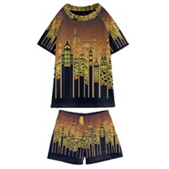 Buildings Skyscrapers City Kids  Swim Tee And Shorts Set by Pakrebo