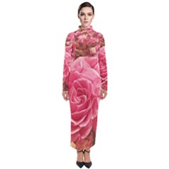 Roses Noble Roses Romantic Pink Turtleneck Maxi Dress by Pakrebo