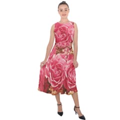 Roses Noble Roses Romantic Pink Midi Tie-back Chiffon Dress by Pakrebo