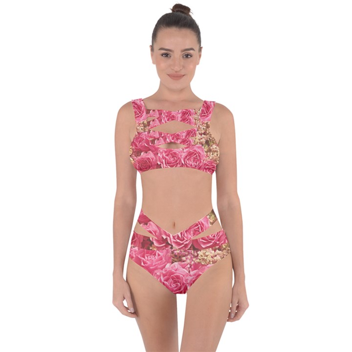 Roses Noble Roses Romantic Pink Bandaged Up Bikini Set 