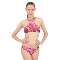 Roses Noble Roses Romantic Pink High Neck Bikini Set