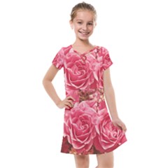 Roses Noble Roses Romantic Pink Kids  Cross Web Dress by Pakrebo