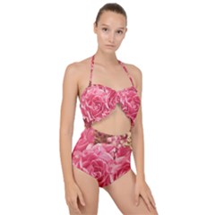 Roses Noble Roses Romantic Pink Scallop Top Cut Out Swimsuit by Pakrebo