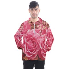 Roses Noble Roses Romantic Pink Men s Half Zip Pullover