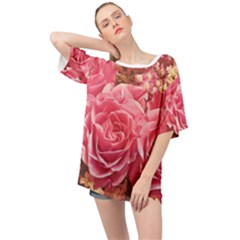 Roses Noble Roses Romantic Pink Oversized Chiffon Top