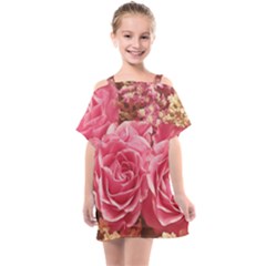 Roses Noble Roses Romantic Pink Kids  One Piece Chiffon Dress by Pakrebo