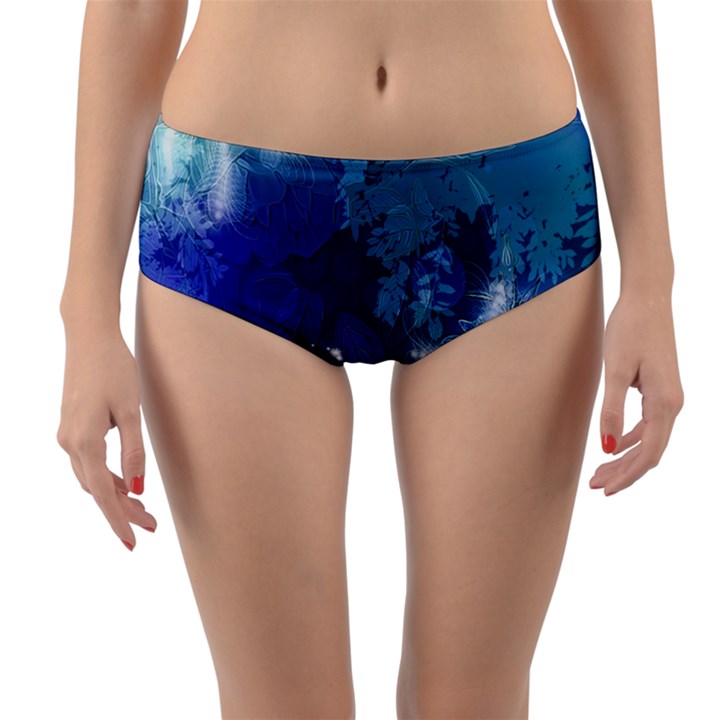 Wonderful Elegant Floral Design Reversible Mid-Waist Bikini Bottoms