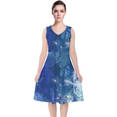 Wonderful Elegant Floral Design V-neck Midi Sleeveless Dress  by FantasyWorld7