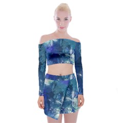 Wonderful Elegant Floral Design Off Shoulder Top With Mini Skirt Set