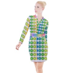 Background Colorful Geometric Button Long Sleeve Dress